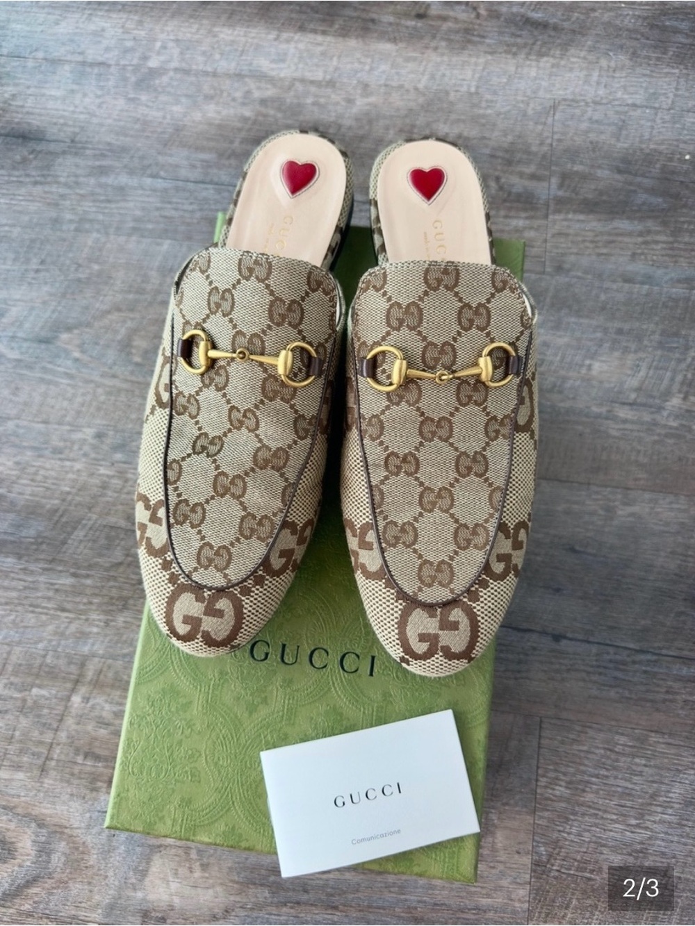Gucci Beige &Brown GG Canvas Horsebit Backless Mules - Picture 2 of 3